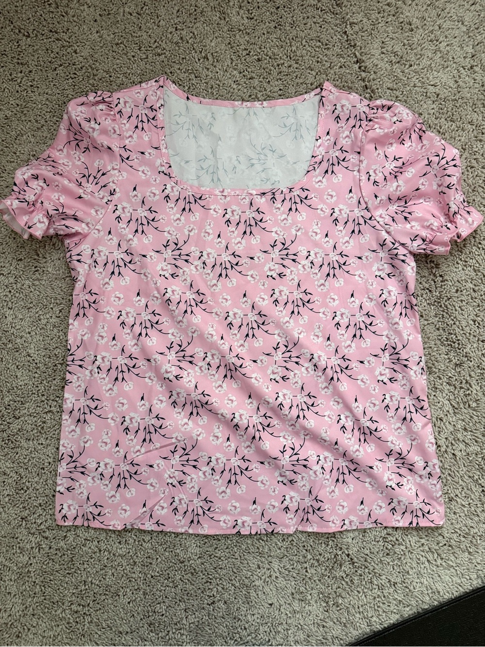 Amazon Pink Floral Square Neck Short Sleeve Blouse